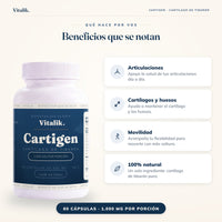 Beneficios de Cartigen Vitalik: apoya articulaciones, ayuda a mantener cartílagos y huesos, movilidad y 100% natural