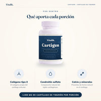 Qué aporta cada porción de Cartigen Vitalik: colágeno tipo II, condroitín sulfato, calcio y minerales